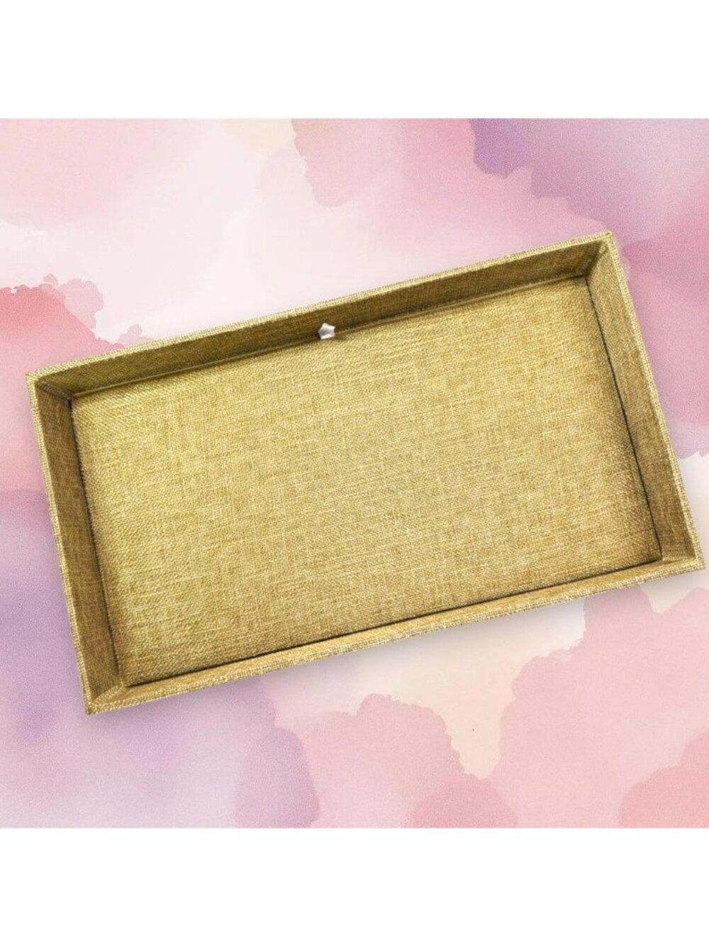 Gold Rectangular Burlap Decorative Tray For Desk Or Coffee Table Organization 14